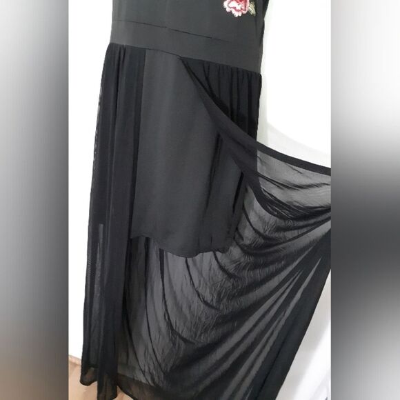 Red Dot Boutique plus size sheer mesh  embroidery chiffon high low maxi dress - Picture 2 of 5